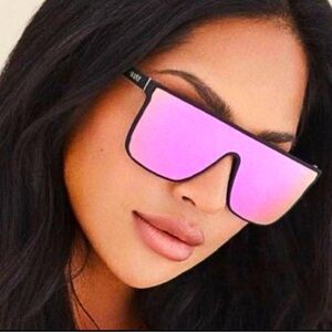 Quay Australia NIGHTFALL 52MM Shield Unisex Sunglasses- Matte Black/Pink Ltd Edt